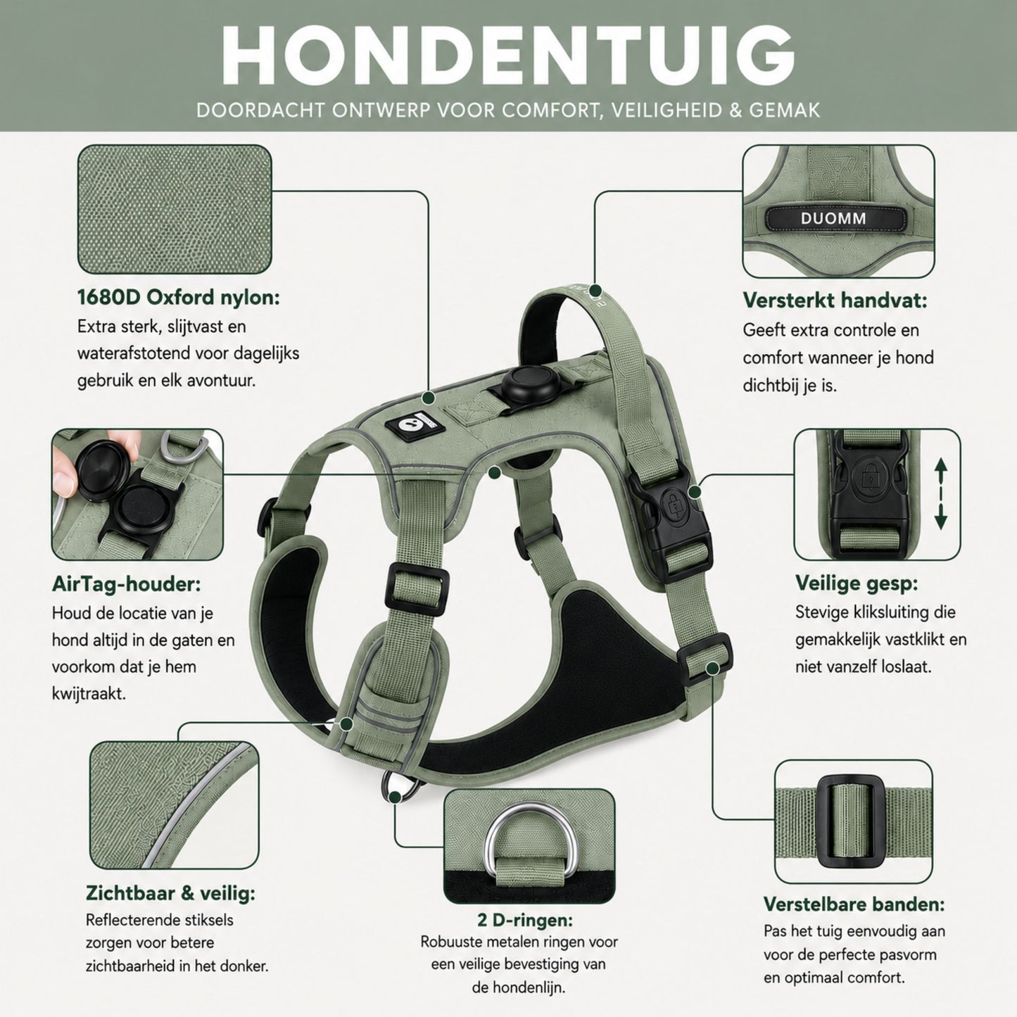 Reflecterend Hondentuig met Veilige AirTag Houder & Looplijn - Willow & Wags
