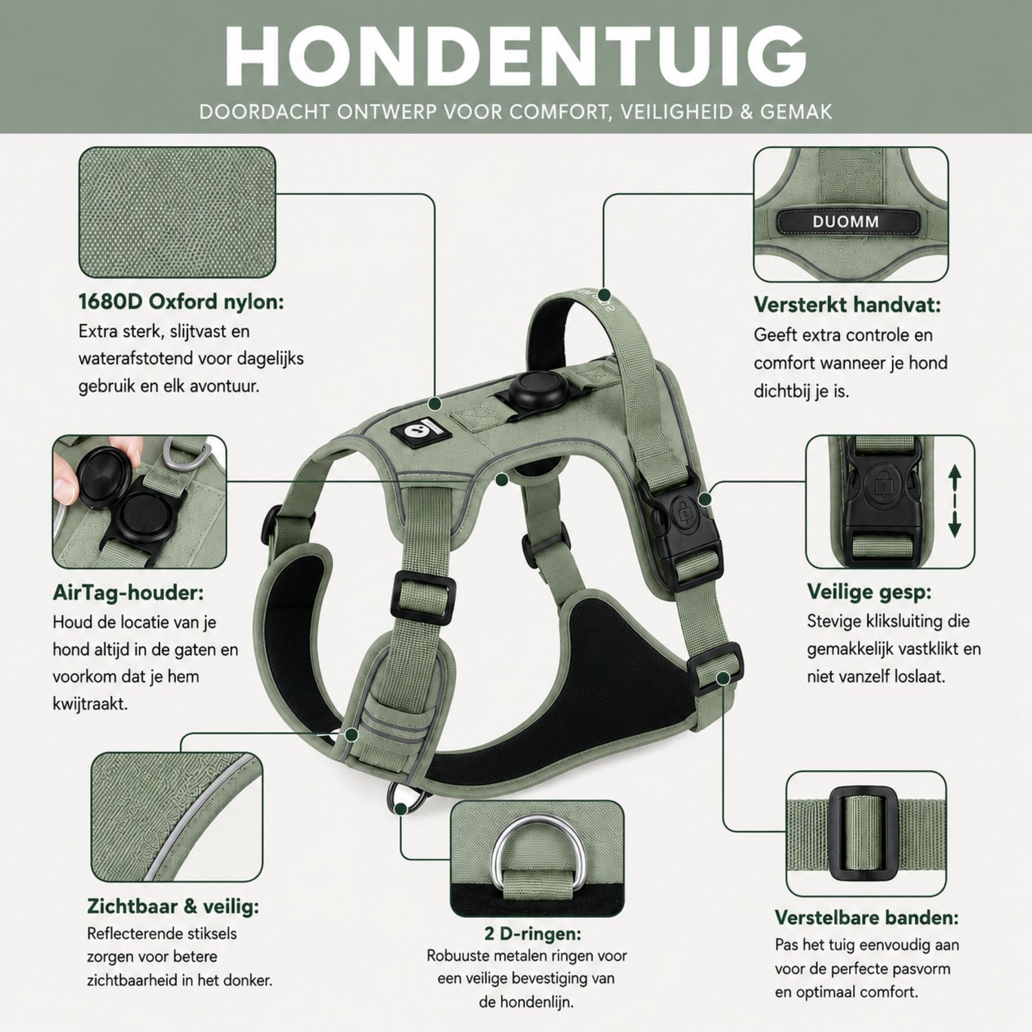 Reflecterend Hondentuig met Veilige AirTag Houder & Looplijn - Willow & Wags