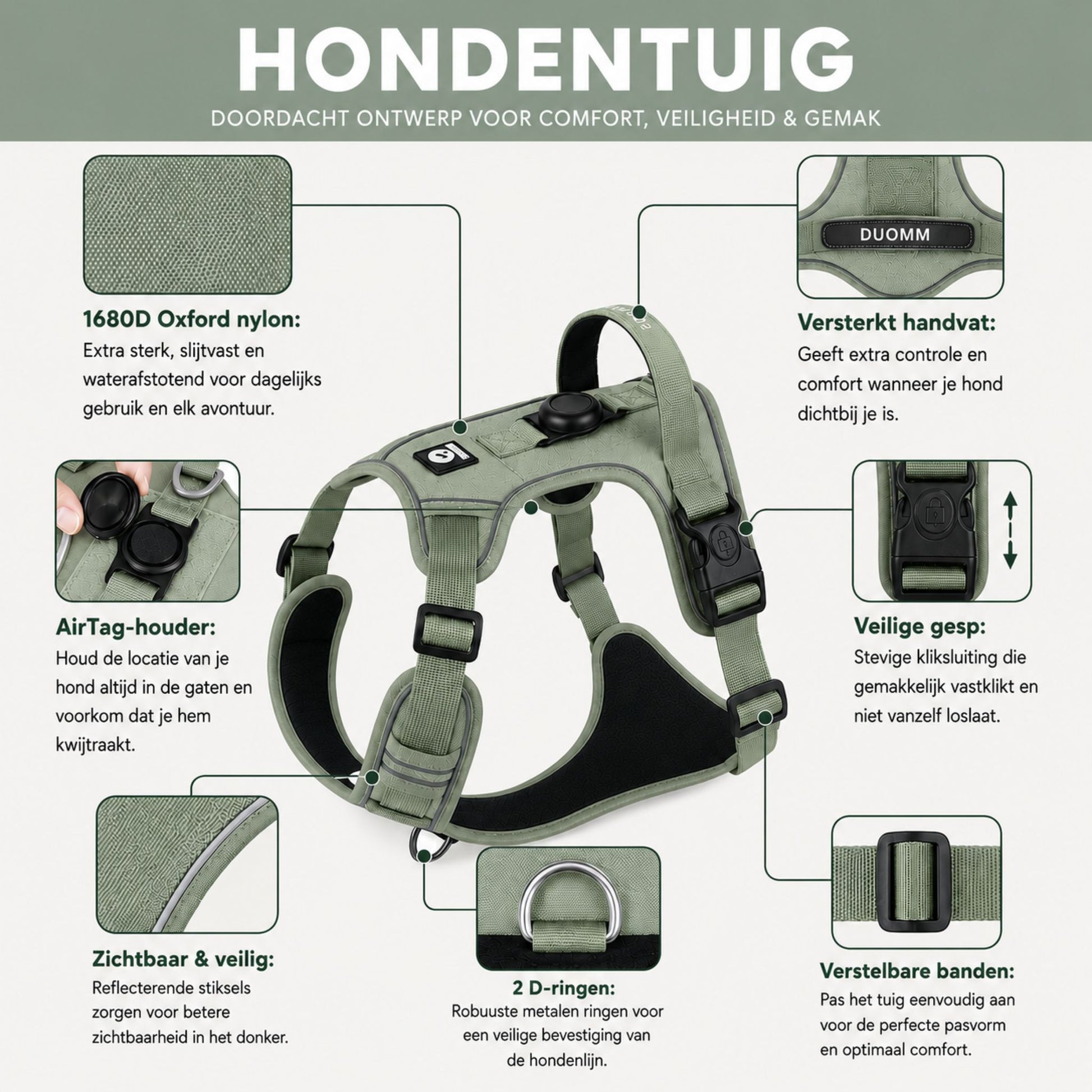 Reflecterend Hondentuig met Veilige AirTag Houder & Looplijn - Willow & Wags
