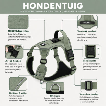 Reflecterend Hondentuig met Veilige AirTag Houder & Looplijn - Willow & Wags